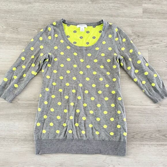 Motherhood Maternity Grey & Yellow Polka Dot 3/4 Sleeve Sweater Size Small - Picture 1 of 4